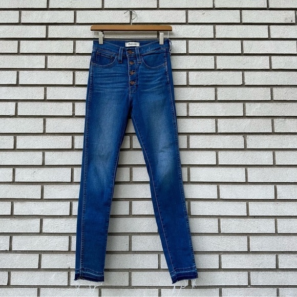 Madewell 10” High Rise Skinny Jeans Size 25 Blue Button Fly Raw Hem Tencel Denim - Picture 2 of 12